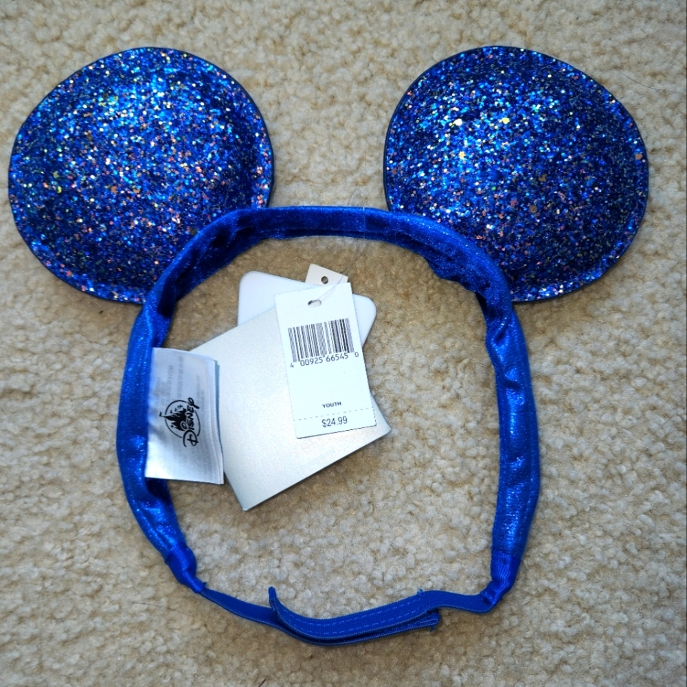 Disney Parks Mickey Minnie Ear Headband Wishes Come True Blue Sparkle NWT